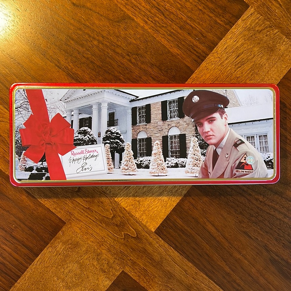 VINTAGE ELVIS PRESLEY DECORATIVE RUSSELL STOVER TIN - ARMY UNIFORM
